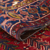 Persian Red Blue Multi Colour Geometric Medallion Heriz Patterned Hand Knotted Wool Rug - 7