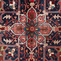 Persian Red Blue Beige Multi Colour Geometric Medallion Heriz Patterned Hand Knotted Wool Rug - 5