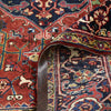 Persian Red Blue Beige Multi Colour Geometric Medallion Heriz Patterned Hand Knotted Wool Rug - 6