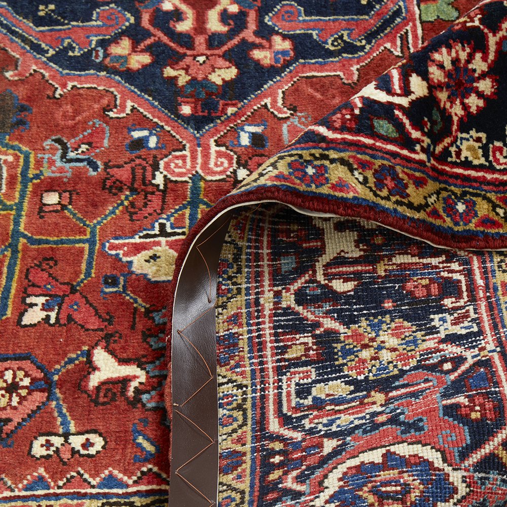 Persian Red Blue Beige Multi Colour Geometric Medallion Heriz Patterned Hand Knotted Wool Rug - 6