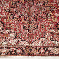Persian Red Black Beige Multi Colour Geometric Medallion Heriz Patterned Hand Knotted Wool Rug - 2