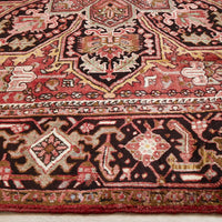 Persian Red Black Beige Multi Colour Geometric Medallion Heriz Patterned Hand Knotted Wool Rug - 4