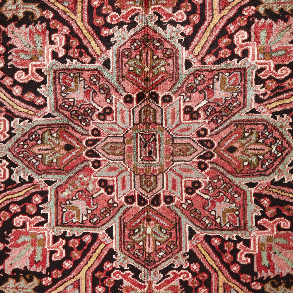 Persian Red Black Beige Multi Colour Geometric Medallion Heriz Patterned Hand Knotted Wool Rug - 5