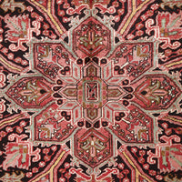 Persian Red Black Beige Multi Colour Geometric Medallion Heriz Patterned Hand Knotted Wool Rug - 5