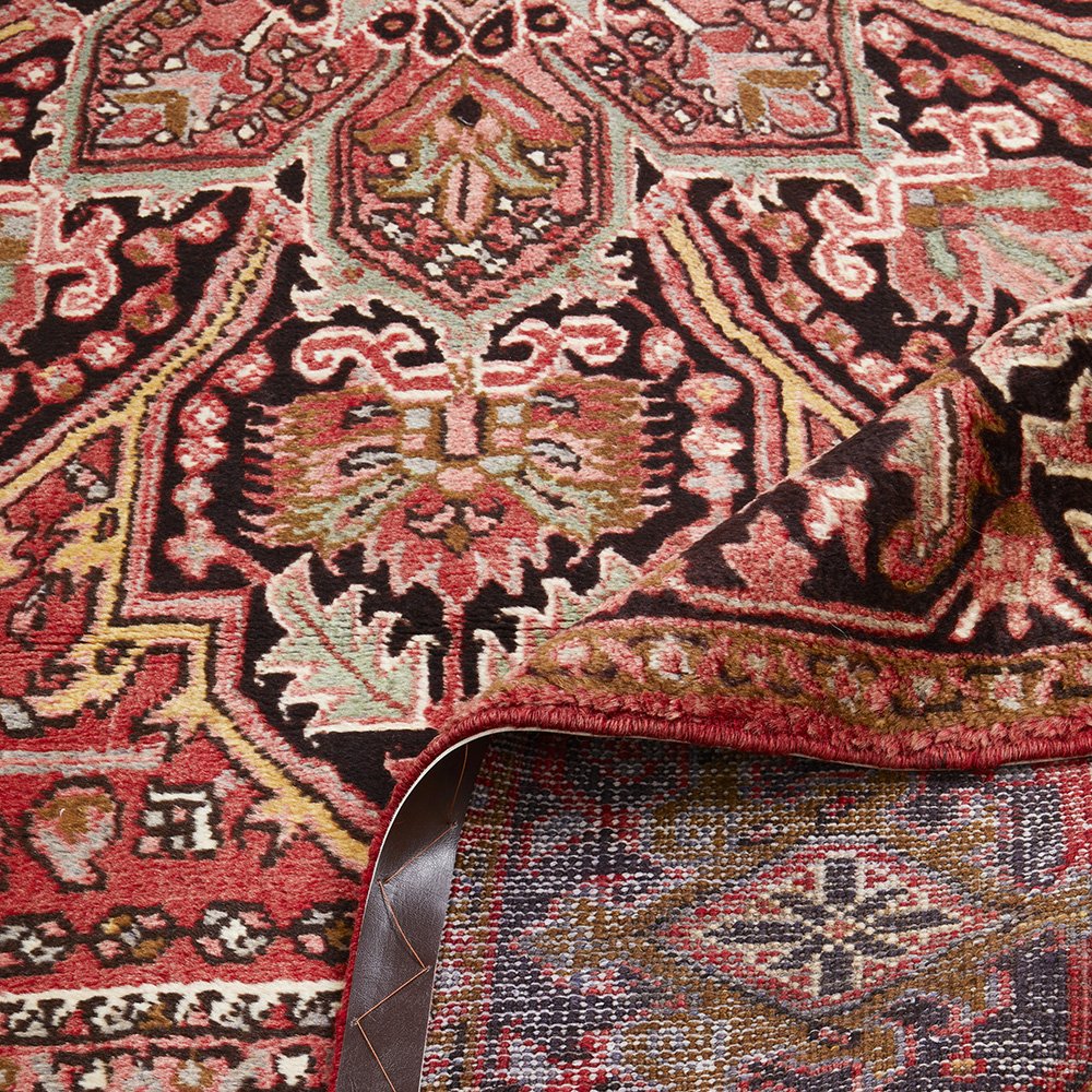 Persian Red Black Beige Multi Colour Geometric Medallion Heriz Patterned Hand Knotted Wool Rug - 6