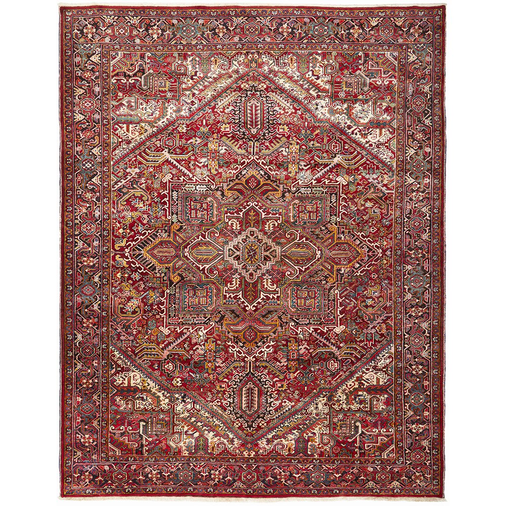 Persian Multi Colour Geometric Medallion Heriz Patterned Hand Knotted Wool Rug - 1