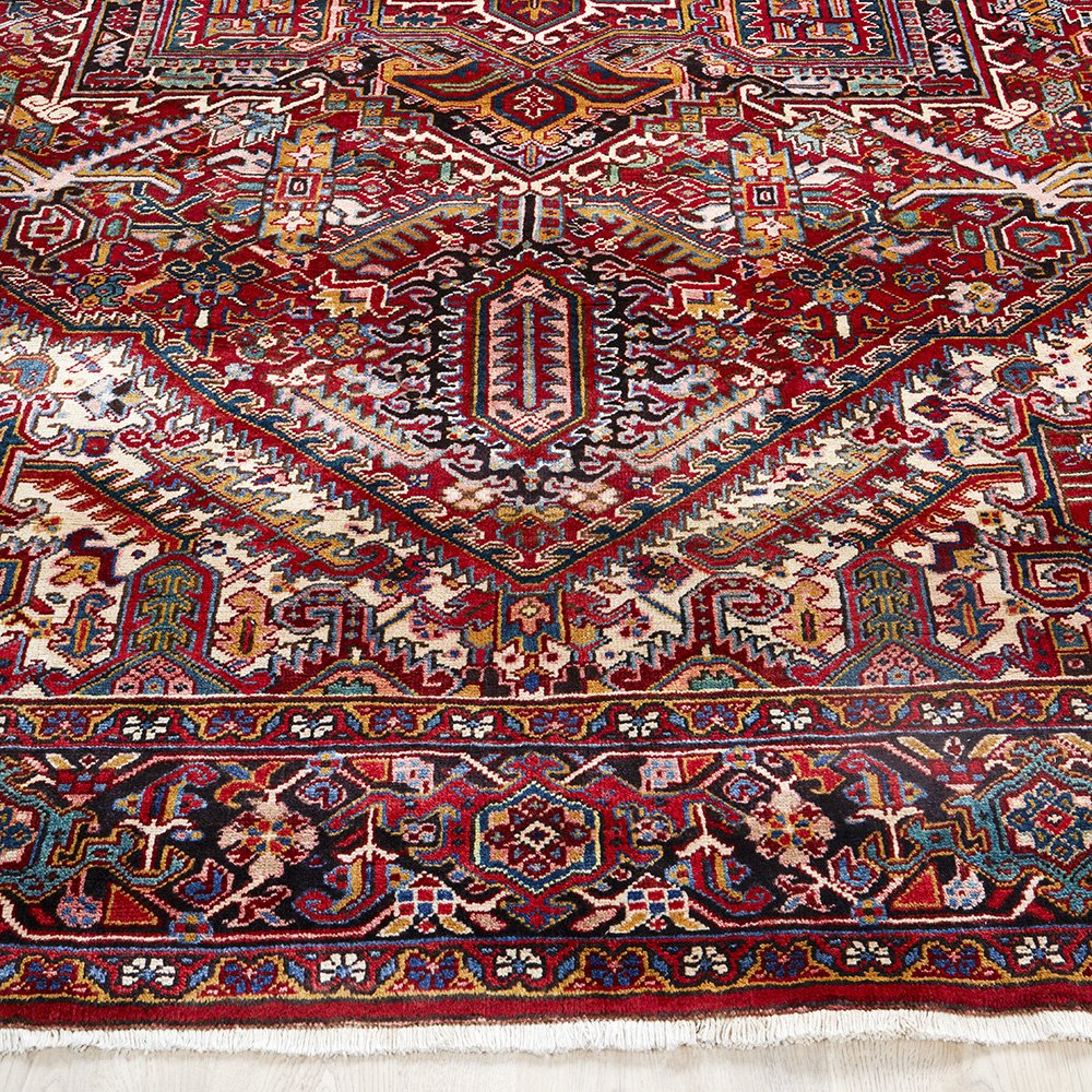 Persian Multi Colour Geometric Medallion Heriz Patterned Hand Knotted Wool Rug - 2