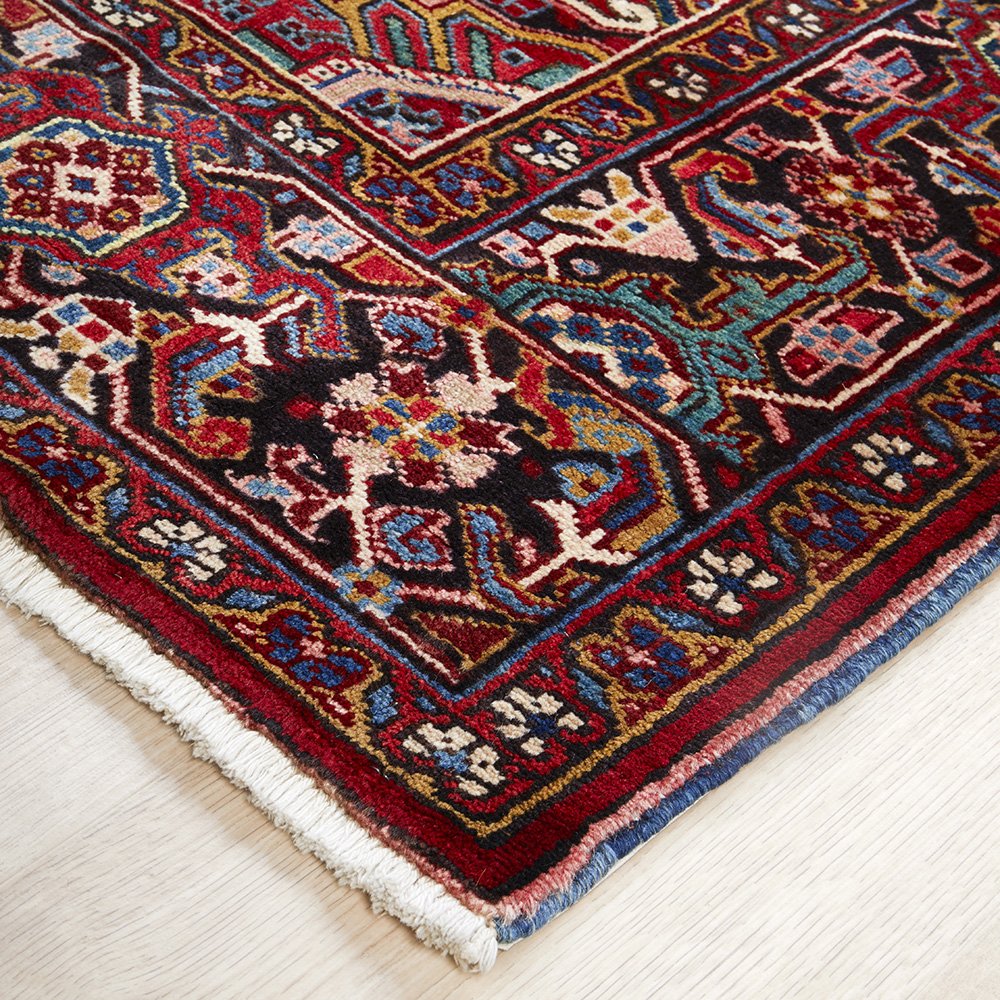 Persian Multi Colour Geometric Medallion Heriz Patterned Hand Knotted Wool Rug - 3