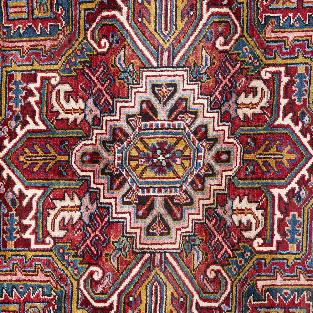 Persian Multi Colour Geometric Medallion Heriz Patterned Hand Knotted Wool Rug - 5