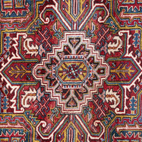 Persian Multi Colour Geometric Medallion Heriz Patterned Hand Knotted Wool Rug - 5