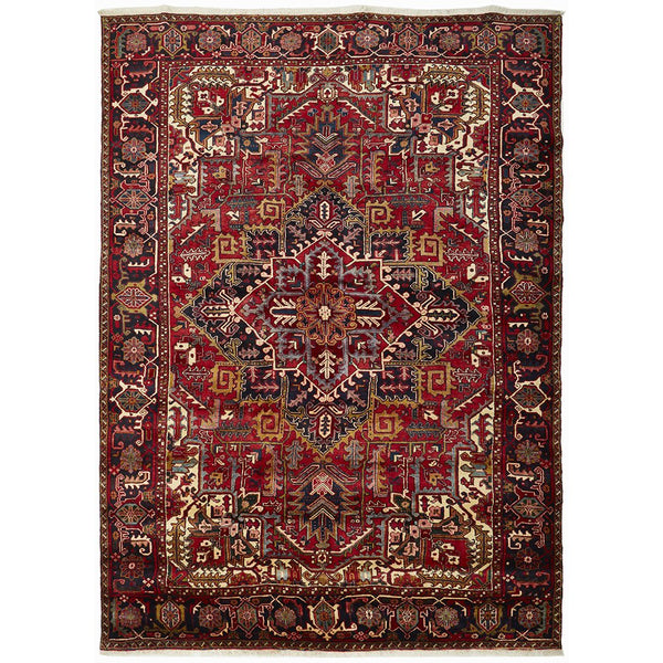 Persian Multi Colour Geometric Medallion Heriz Patterned Hand Knotted Wool Rug - 1