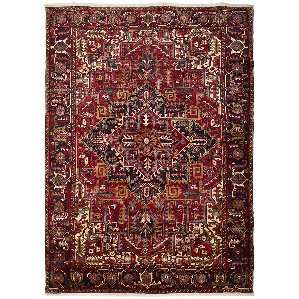 Persian Multi Colour Geometric Medallion Heriz Patterned Hand Knotted Wool Rug - 1
