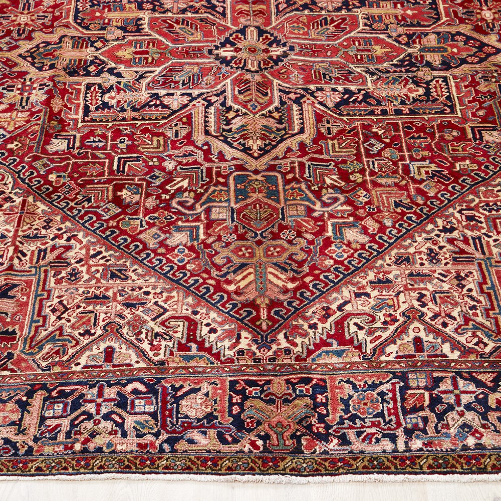 Persian Red Multi Colour Geometric Medallion Heriz Patterned Hand Knotted Wool Rug - Rugs Of Beauty - 2