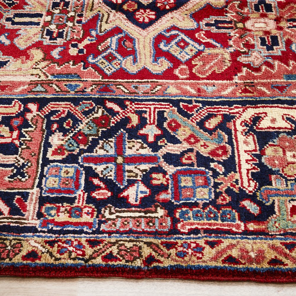 Persian Red Multi Colour Geometric Medallion Heriz Patterned Hand Knotted Wool Rug - Rugs Of Beauty - 4