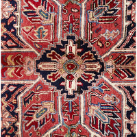 Persian Red Multi Colour Geometric Medallion Heriz Patterned Hand Knotted Wool Rug - Rugs Of Beauty - 5