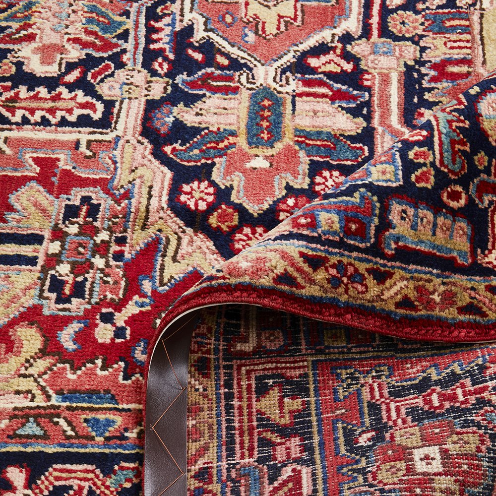 Persian Red Multi Colour Geometric Medallion Heriz Patterned Hand Knotted Wool Rug - Rugs Of Beauty - 6