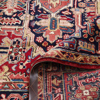 Persian Red Multi Colour Geometric Medallion Heriz Patterned Hand Knotted Wool Rug - Rugs Of Beauty - 6
