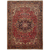 Persian Red Blue Multi Colour Geometric Medallion Heriz Patterned Hand Knotted Wool Rug - 1