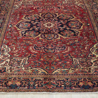 Persian Red Blue Multi Colour Geometric Medallion Heriz Patterned Hand Knotted Wool Rug - 2
