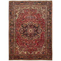 Persian Red Blue Multi Colour Geometric Medallion Heriz Patterned Hand Knotted Wool Rug - 1