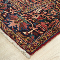 Persian Red Blue Multi Colour Geometric Medallion Heriz Patterned Hand Knotted Wool Rug - 3