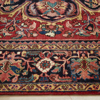 Persian Red Blue Multi Colour Geometric Medallion Heriz Patterned Hand Knotted Wool Rug - 4