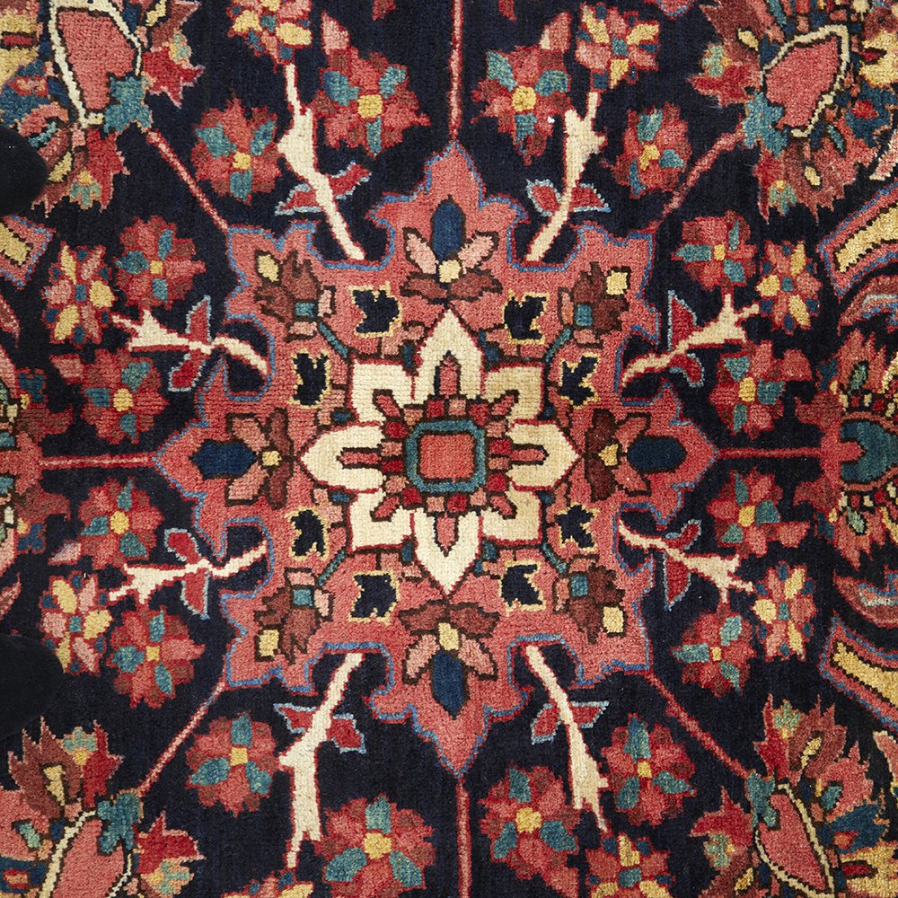 Persian Red Blue Multi Colour Geometric Medallion Heriz Patterned Hand Knotted Wool Rug - 5
