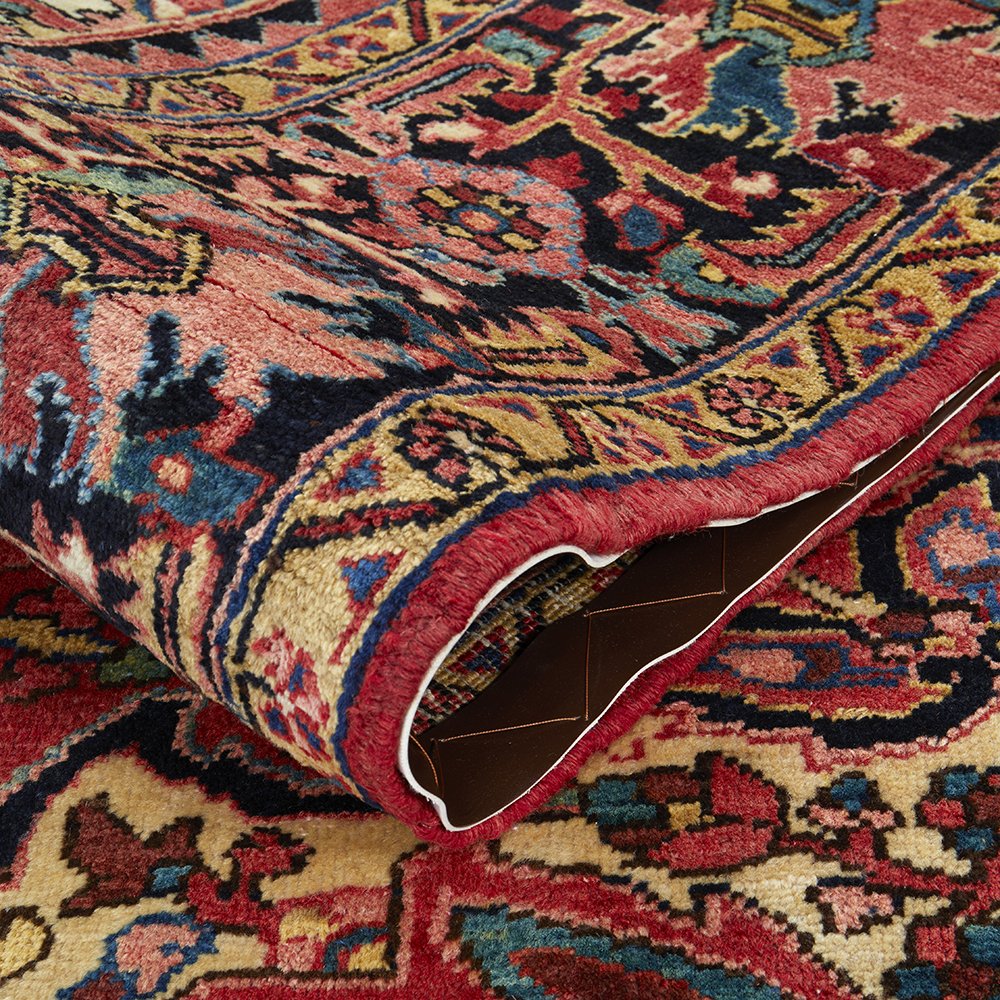 Persian Red Blue Multi Colour Geometric Medallion Heriz Patterned Hand Knotted Wool Rug - 7