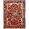 Persian Red Blue Multi Colour Geometric Medallion Heriz Patterned Hand Knotted Wool Rug - 1