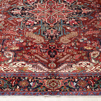 Persian Red Blue Multi Colour Geometric Medallion Heriz Patterned Hand Knotted Wool Rug - 2