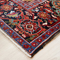 Persian Red Blue Multi Colour Geometric Medallion Heriz Patterned Hand Knotted Wool Rug - 3