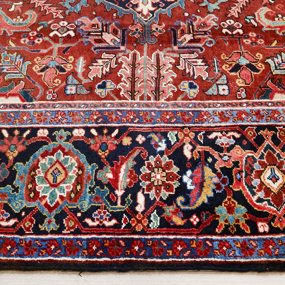Persian Red Blue Multi Colour Geometric Medallion Heriz Patterned Hand Knotted Wool Rug - 4