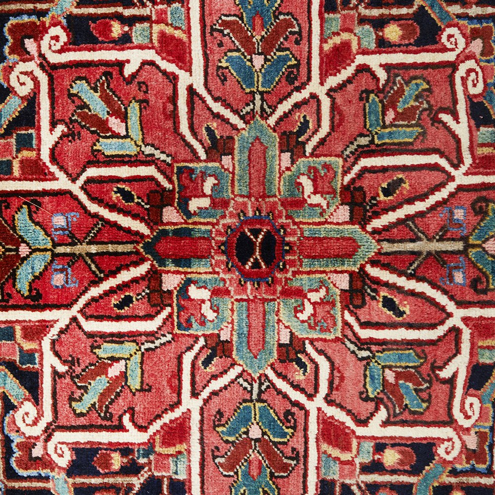 Persian Red Blue Multi Colour Geometric Medallion Heriz Patterned Hand Knotted Wool Rug - 5