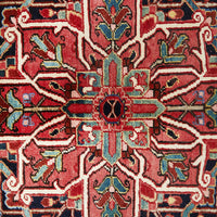 Persian Red Blue Multi Colour Geometric Medallion Heriz Patterned Hand Knotted Wool Rug - 5