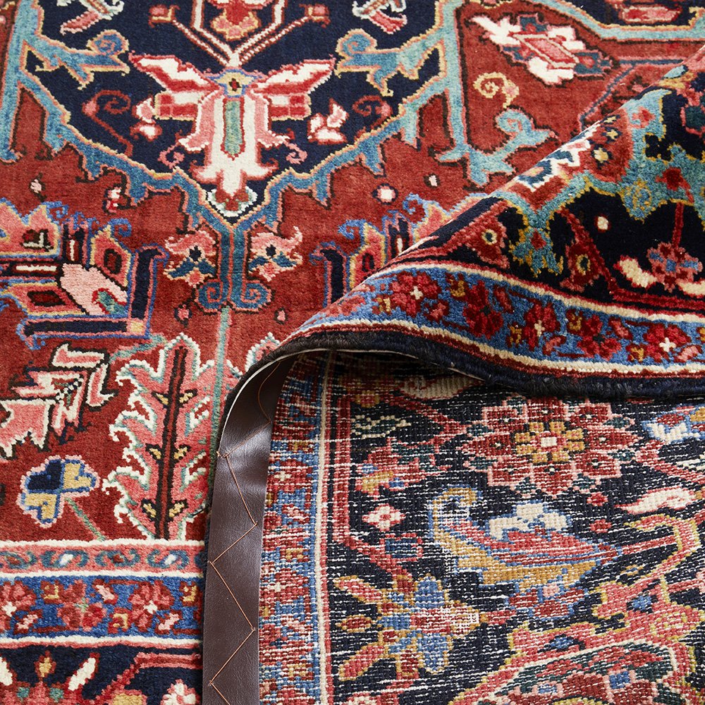 Persian Red Blue Multi Colour Geometric Medallion Heriz Patterned Hand Knotted Wool Rug - 6