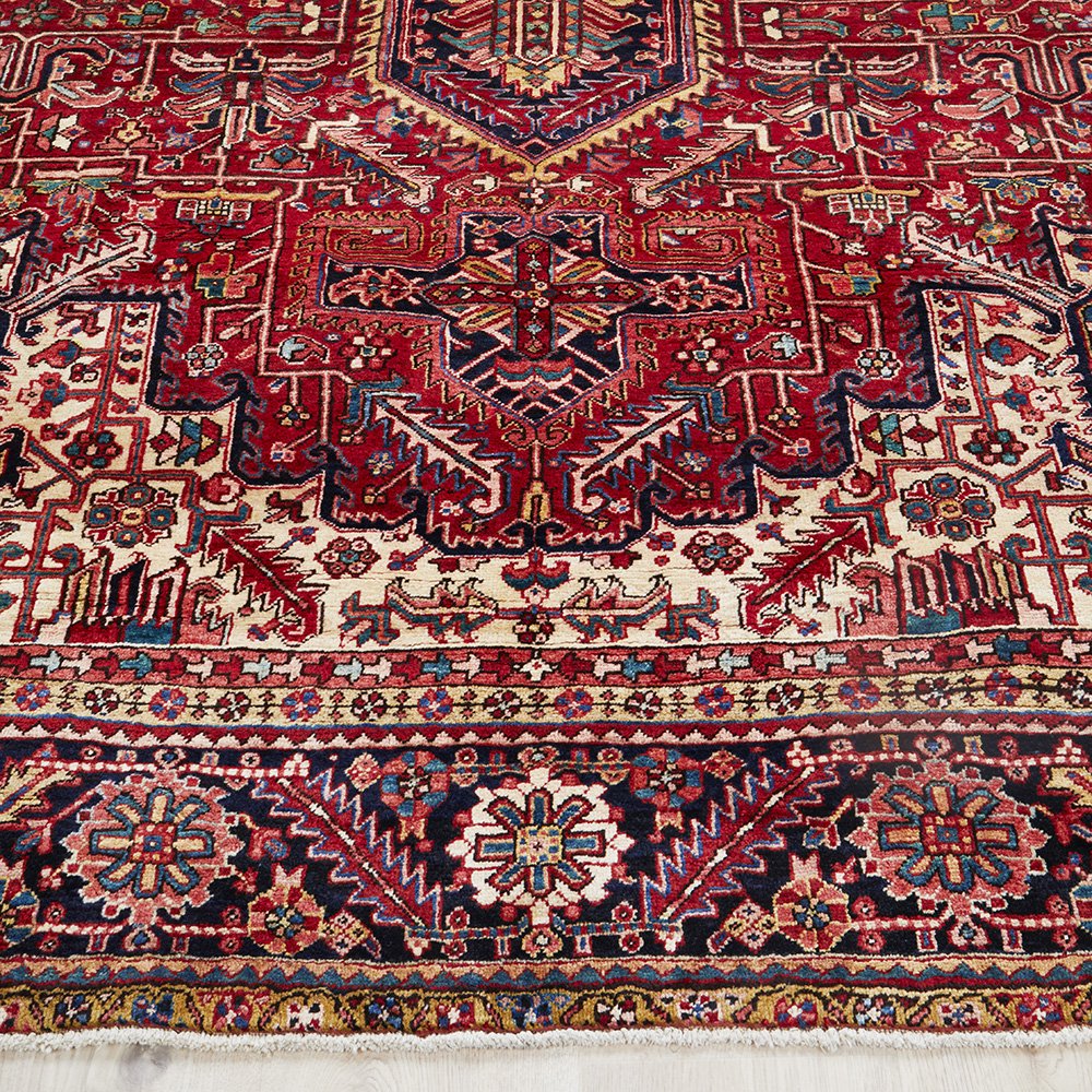 Persian Red Multi Colour Geometric Medallion Heriz Patterned Hand Knotted Wool Rug - 2