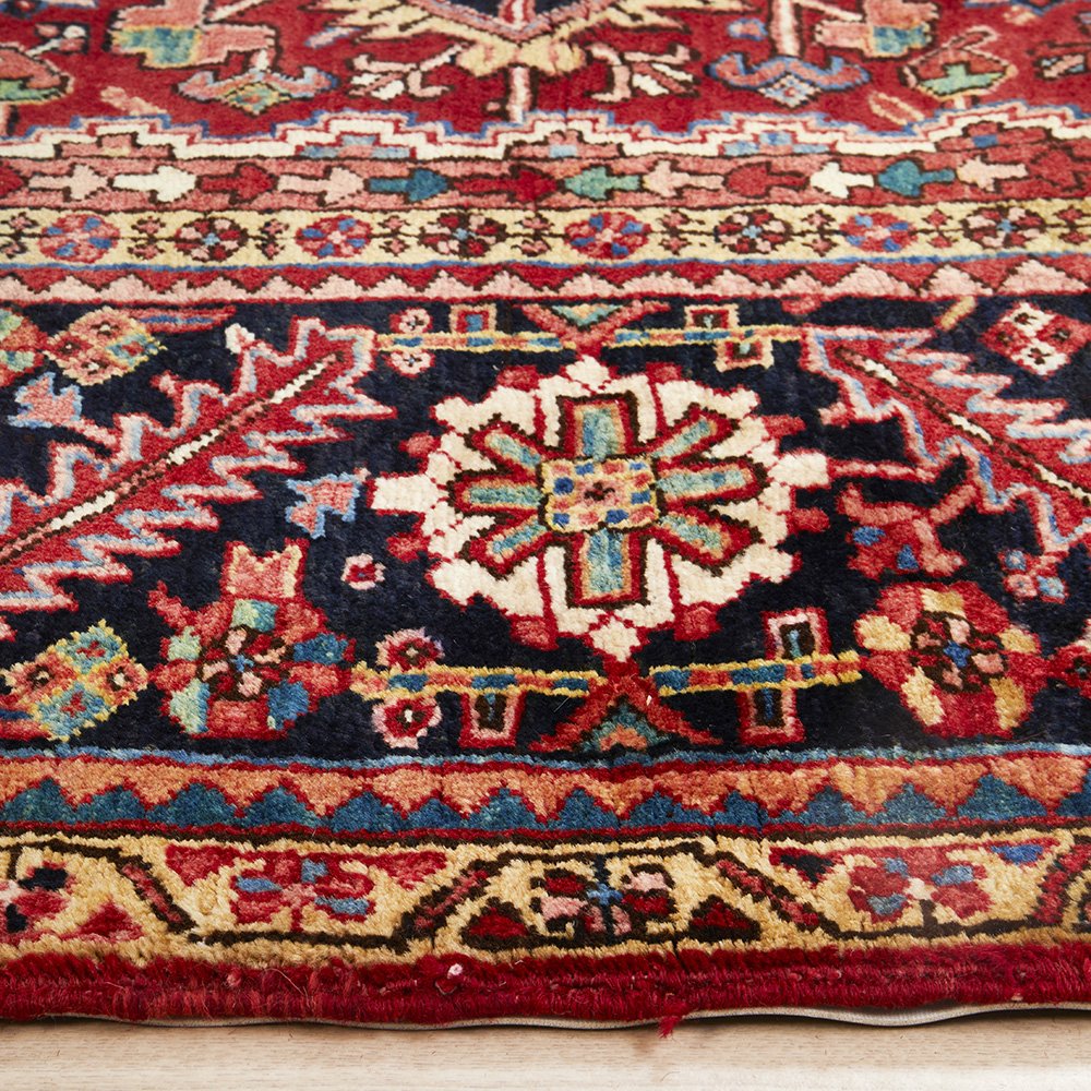 Persian Red Multi Colour Geometric Medallion Heriz Patterned Hand Knotted Wool Rug - 4