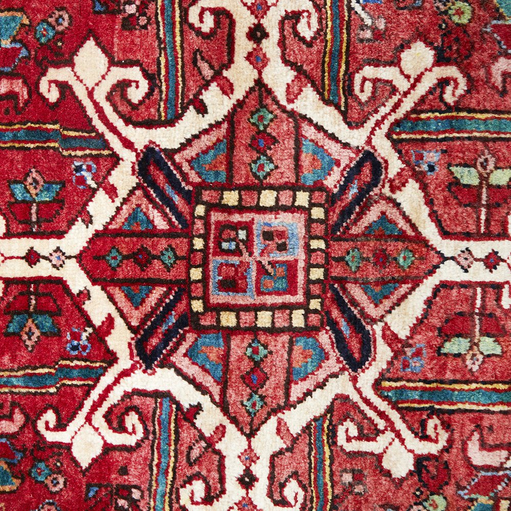 Persian Red Multi Colour Geometric Medallion Heriz Patterned Hand Knotted Wool Rug - 5