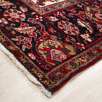 Persian Red Black Multi Colour Geometric Medallion Heriz Patterned Hand Knotted Wool Rug - 3