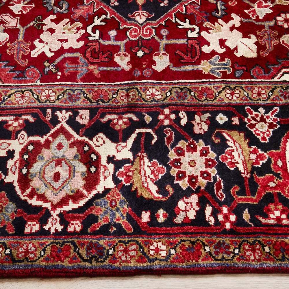 Persian Red Black Multi Colour Geometric Medallion Heriz Patterned Hand Knotted Wool Rug - 4