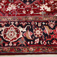 Persian Red Black Multi Colour Geometric Medallion Heriz Patterned Hand Knotted Wool Rug - 4