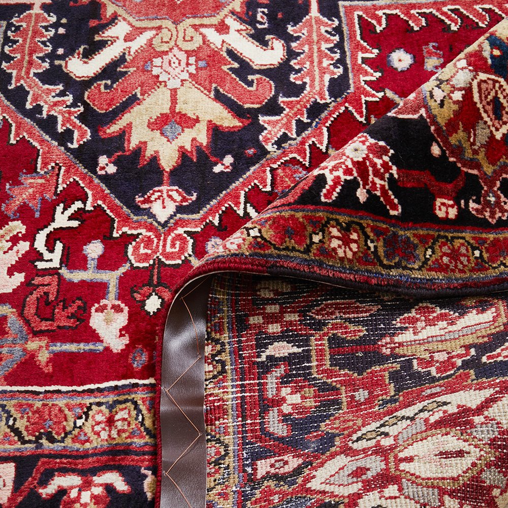 Persian Red Black Multi Colour Geometric Medallion Heriz Patterned Hand Knotted Wool Rug - 6