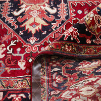Persian Red Black Multi Colour Geometric Medallion Heriz Patterned Hand Knotted Wool Rug - 6