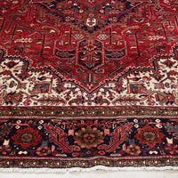 Persian Red Beige Grey Heriz Medallion Floral Hand Knotted Pure Wool Rug