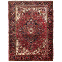 Persian Red Beige Grey Heriz Medallion Floral Hand Knotted Pure Wool Rug