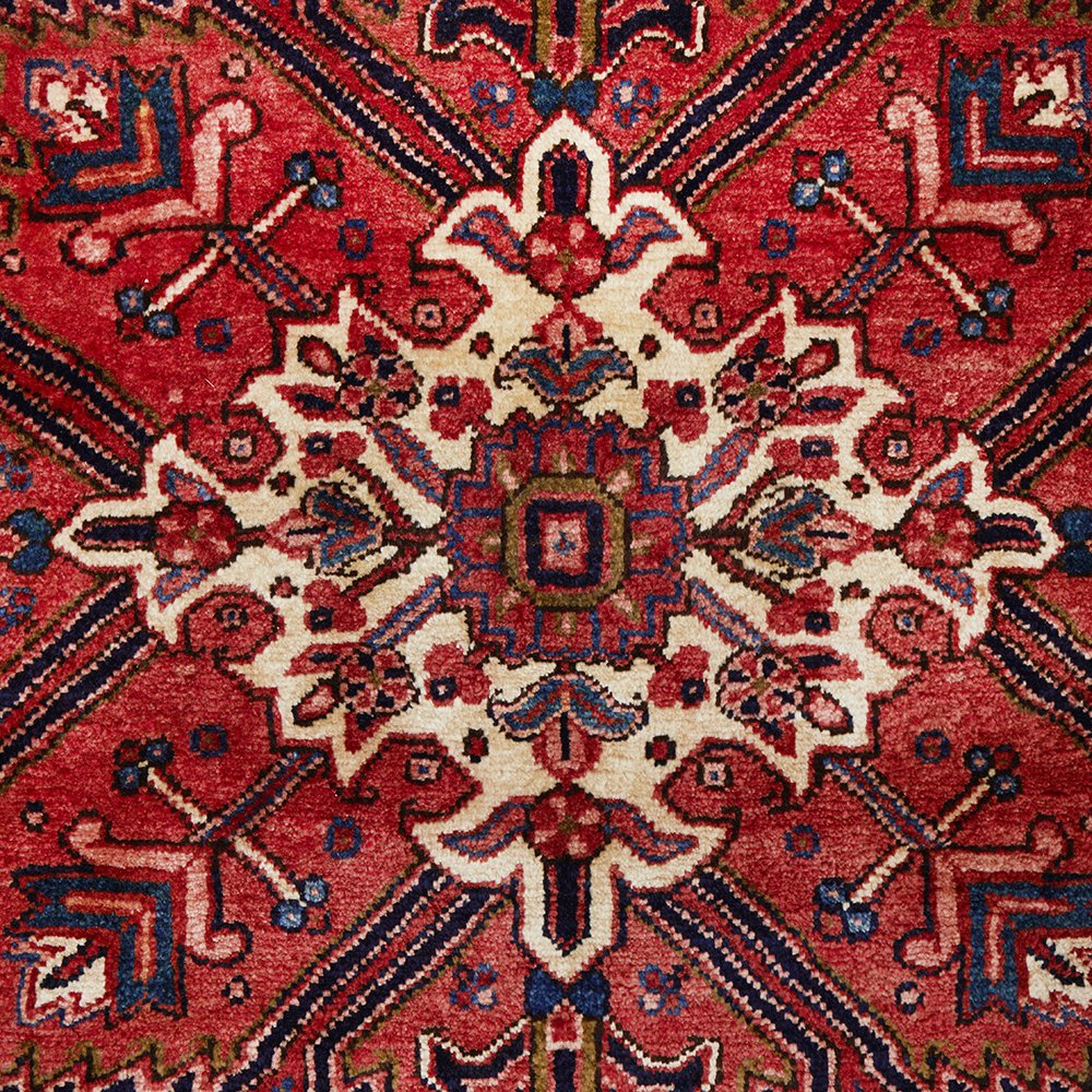 Persian Red Beige Grey Heriz Medallion Floral Hand Knotted Pure Wool Rug
