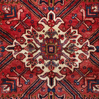 Persian Red Beige Grey Heriz Medallion Floral Hand Knotted Pure Wool Rug