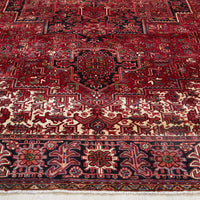 Persian Red Black Multi Colour Geometric Medallion Heriz Patterned Hand Knotted Wool Rug - 2