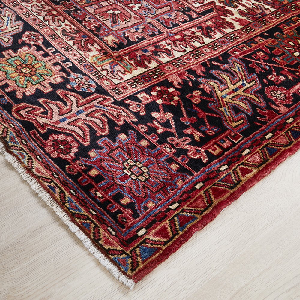 Persian Red Black Multi Colour Geometric Medallion Heriz Patterned Hand Knotted Wool Rug - 3