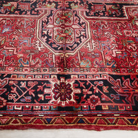 Persian Red Black Multi Colour Geometric Medallion Heriz Patterned Hand Knotted Wool Rug - 4